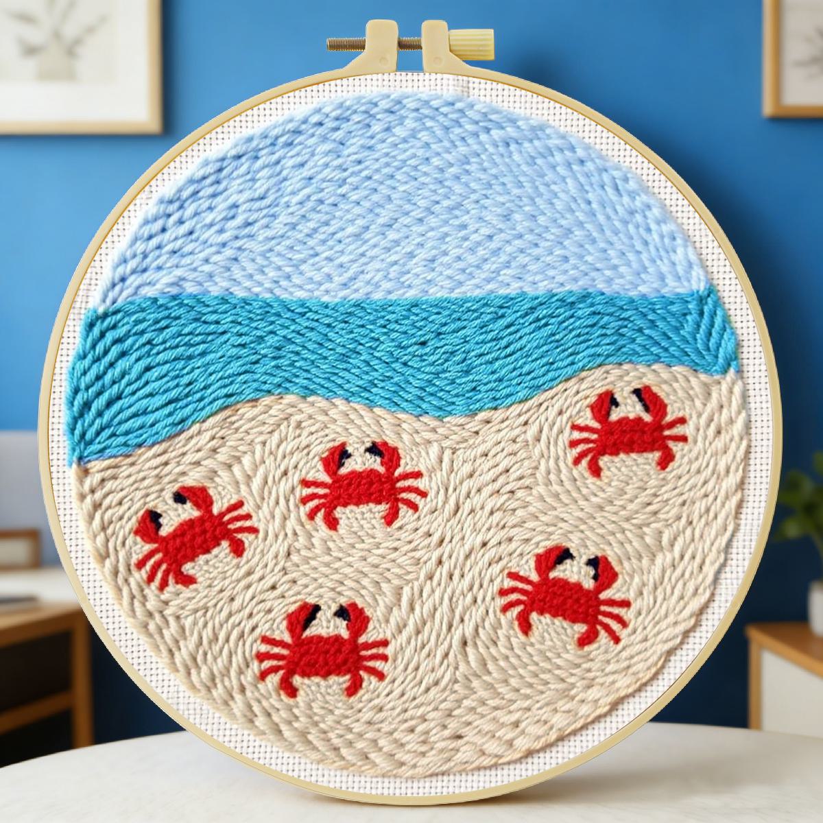 Printed Embroidery Kit - 20X20CM/7.87inch Animal - Crab punch needle