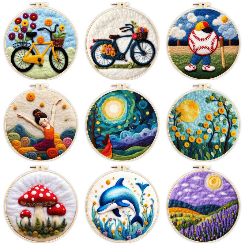 Printed Embroidery Kit - RUOPOTY Bicycle Pattern Diy Wool Felting