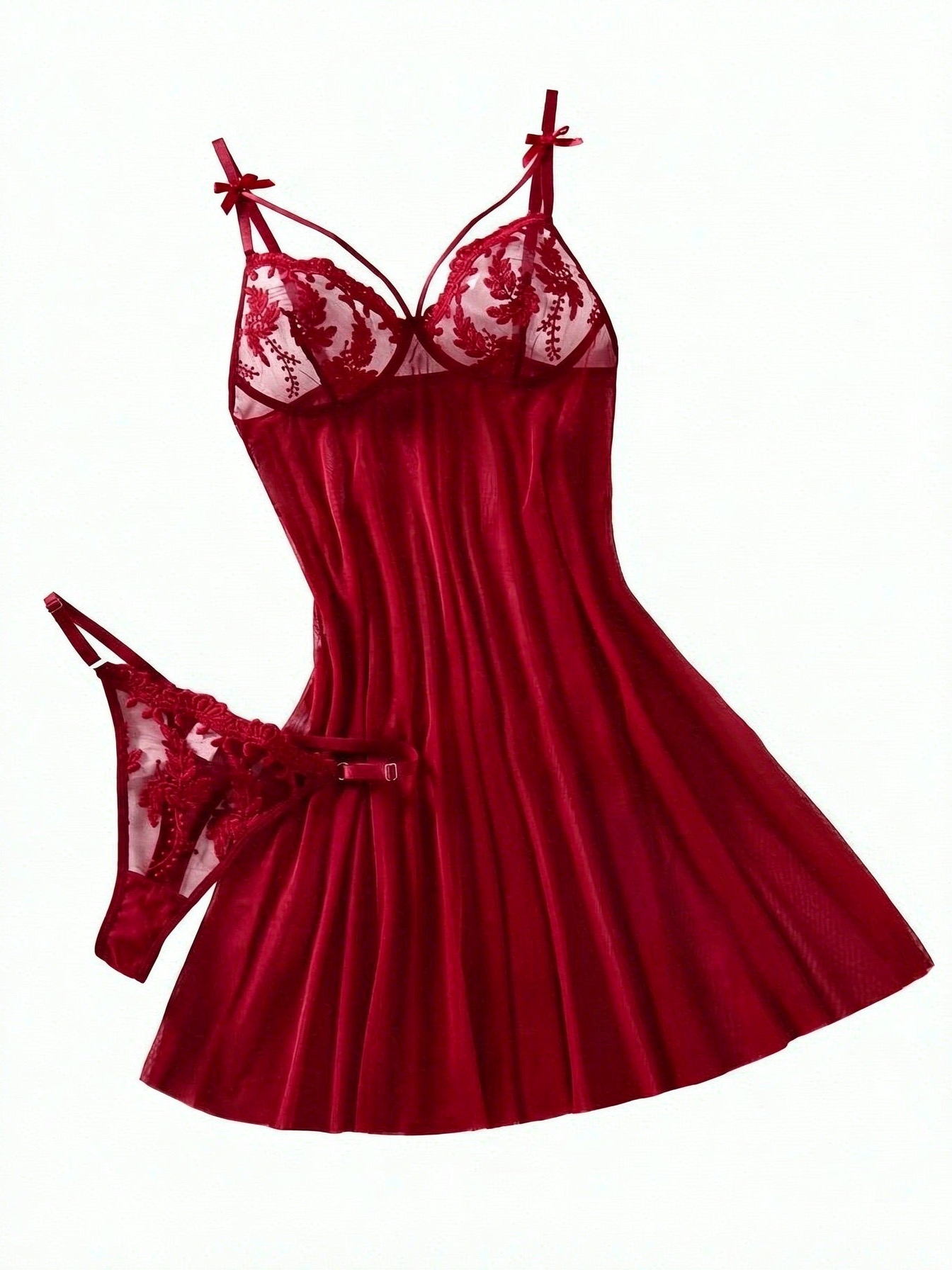 Embroidery Underwear - Women Wine Red Wheat Ear Embroidery