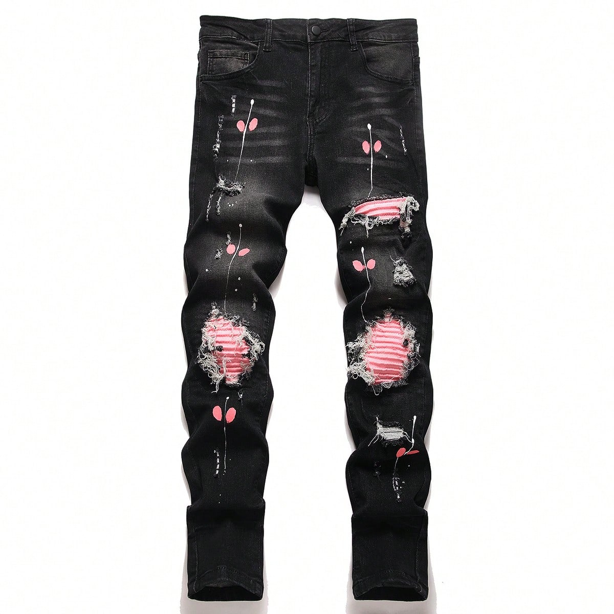 Embroidery On Jeans - High Stretch Men's Ripped Denim Jeans