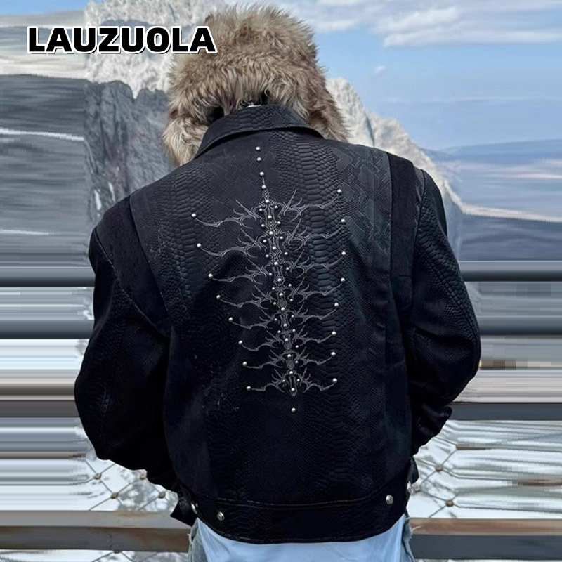 Men Black Snake Embossed Jacke - огляд і ціна Embroidery Jacket