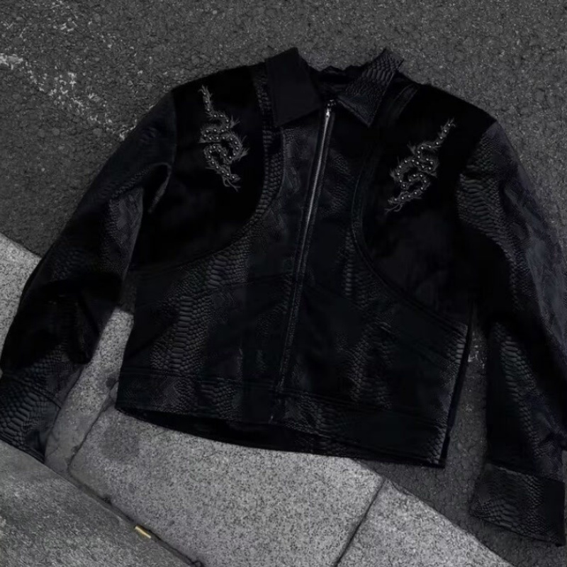 Men Black Snake Embossed Jacke - огляд і ціна Embroidery Jacket
