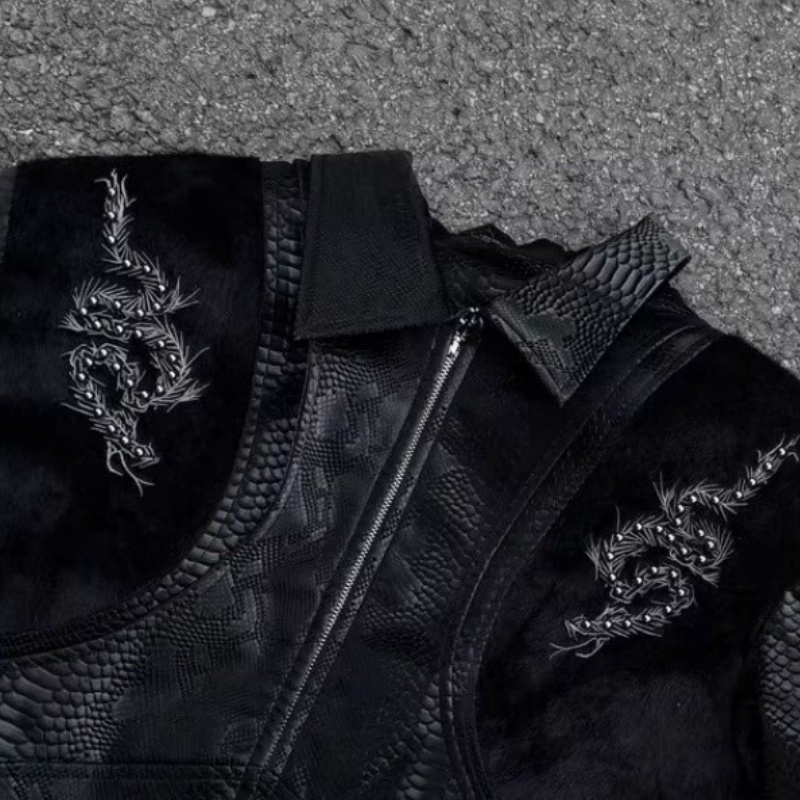Men Black Snake Embossed Jacke - огляд і ціна Embroidery Jacket
