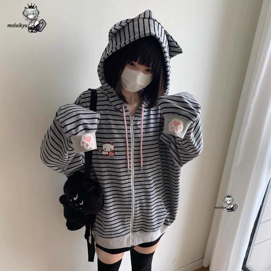 Y2K Women Striped Zip Up Jacke - огляд і ціна Embroidery Jacket