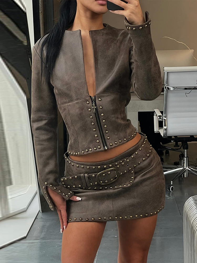 Fashion Rivet Decor Pu Leather - огляд і ціна Embroidery Jacket